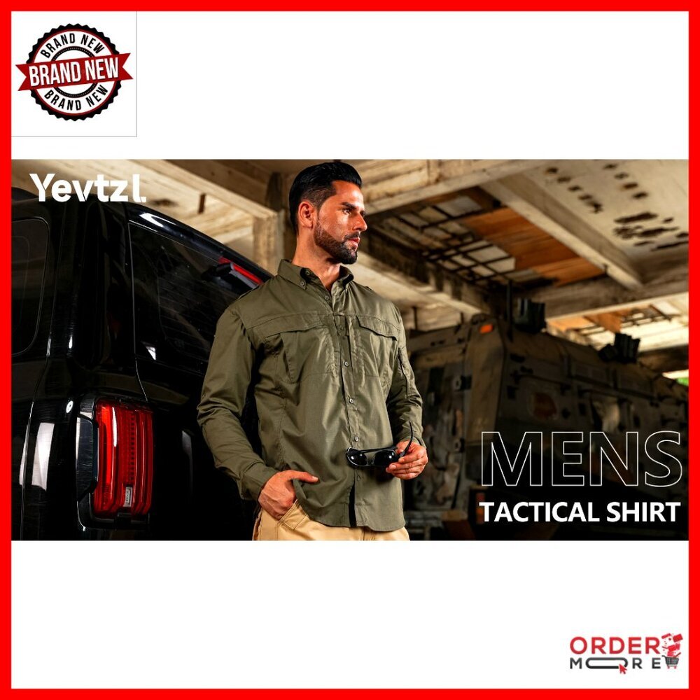 Men's Long Sleeve Tactical Button Down Shirt with Zipper Pockets - Picture 7 of 7